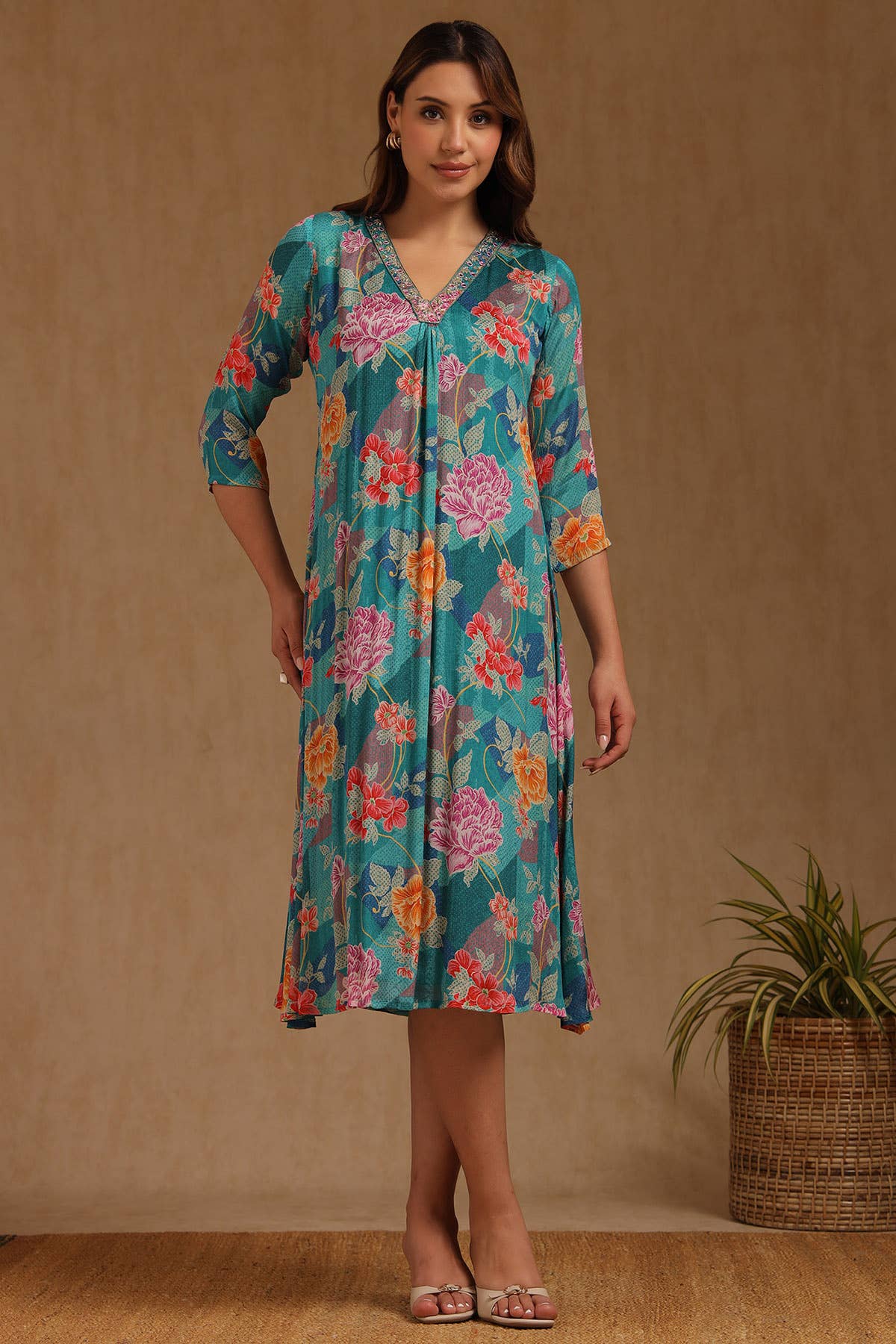 Teal Mirage Embellished Dress