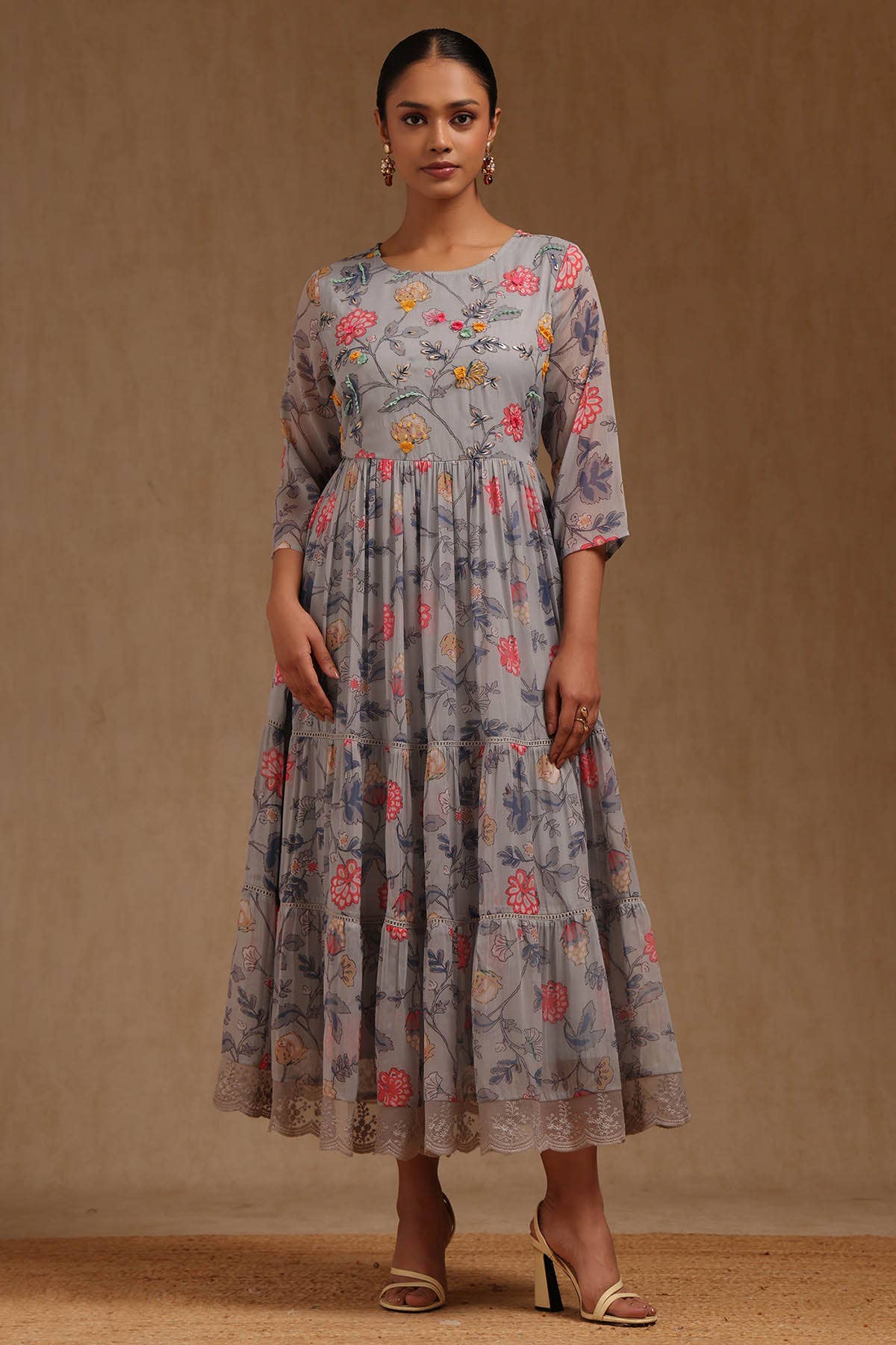 Grey Whisper Floral Dress