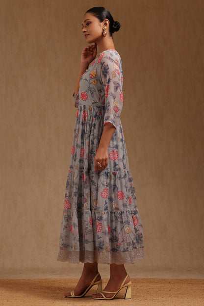 Grey Whisper Floral Dress