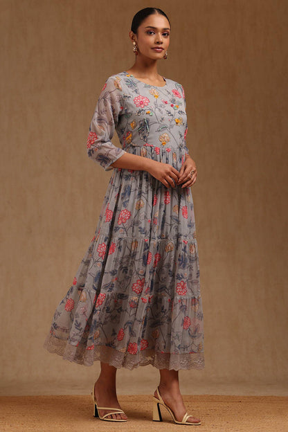 Grey Whisper Floral Dress