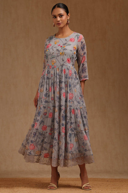 Grey Whisper Floral Dress