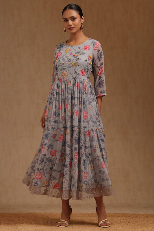 Grey Whisper Floral Dress