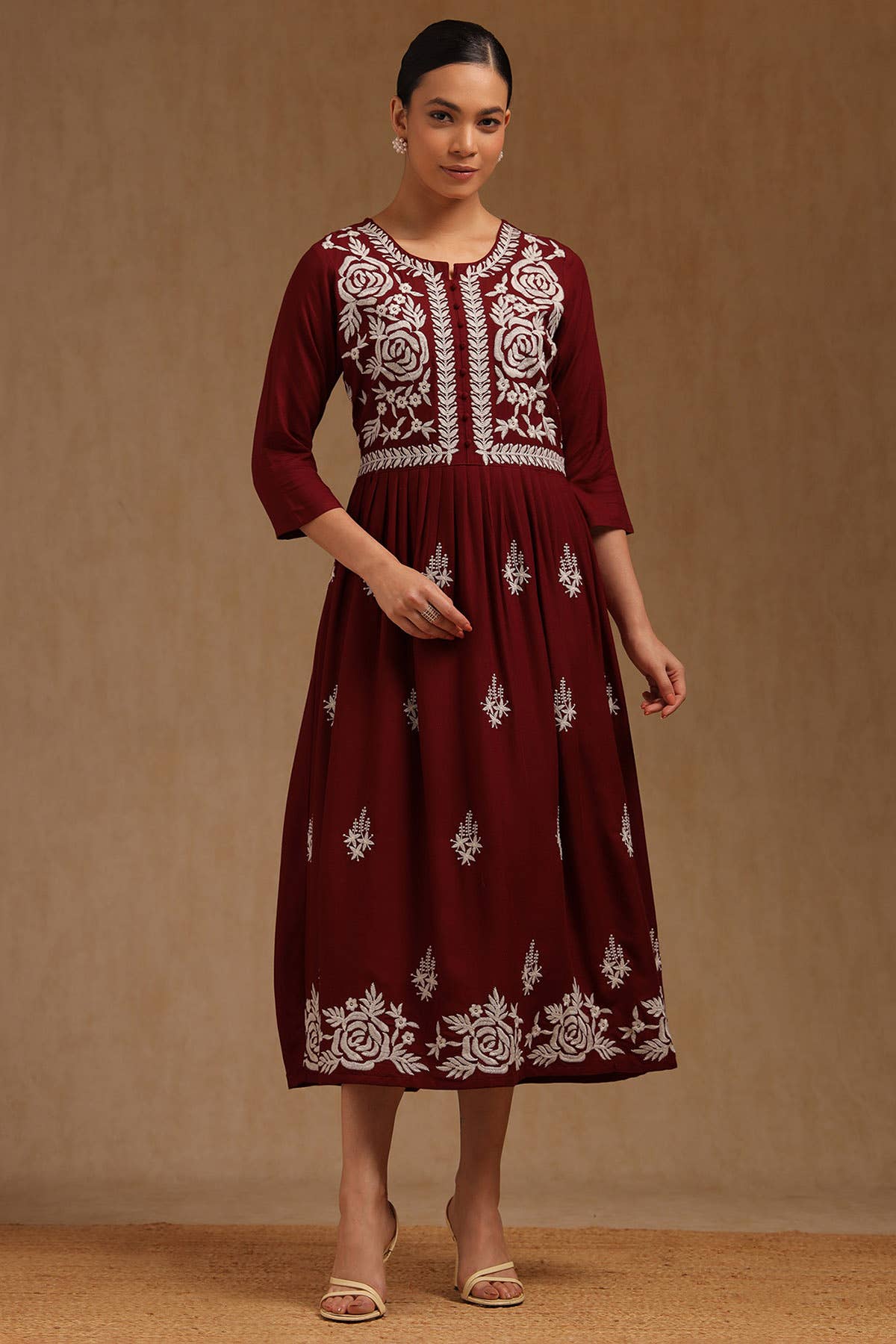 Wine Whisper Embroidered Dress