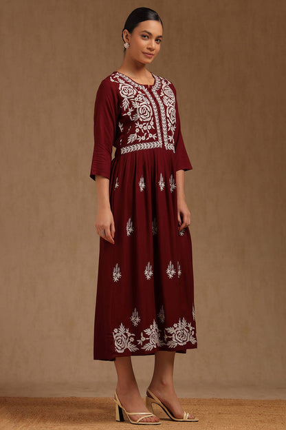 Wine Whisper Embroidered Dress