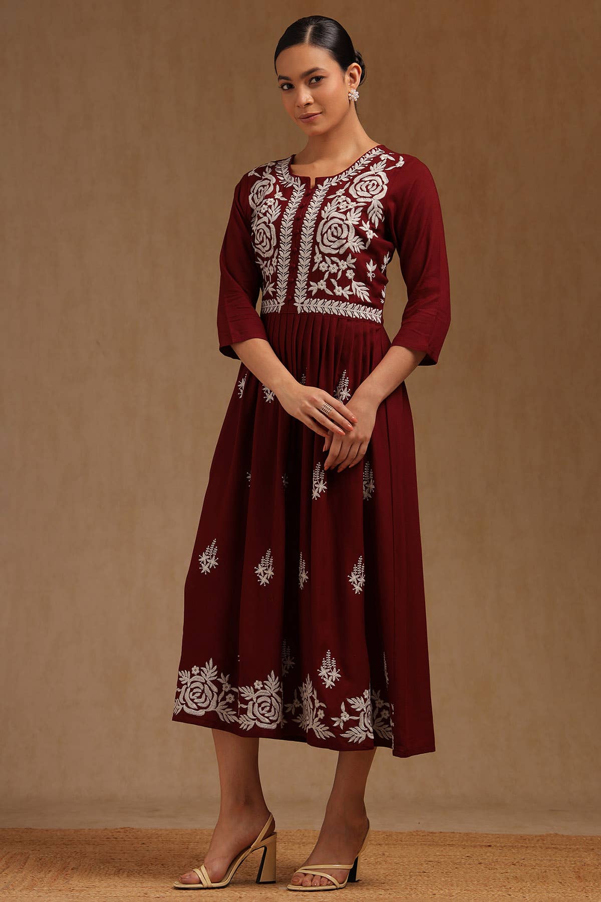 Wine Whisper Embroidered Dress