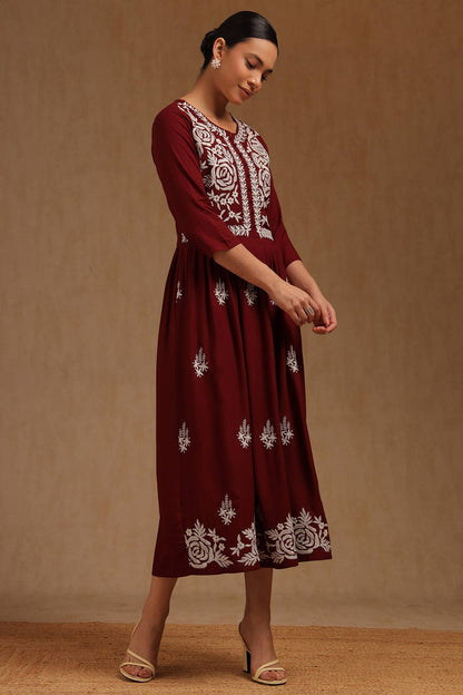 Wine Whisper Embroidered Dress