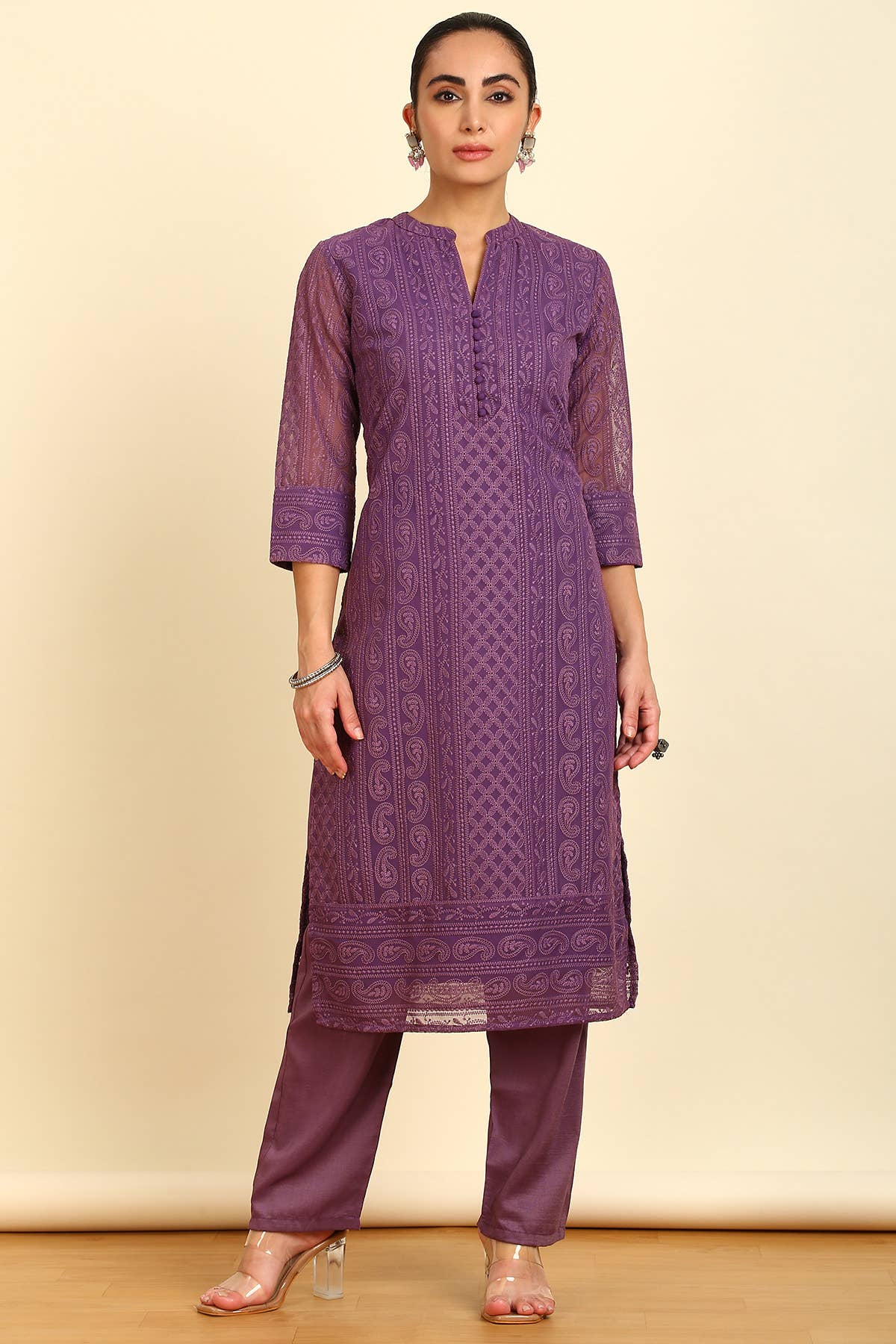 Royal Orchid Embroidered Kurta