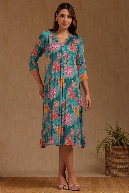 Teal Mirage Embellished Dress