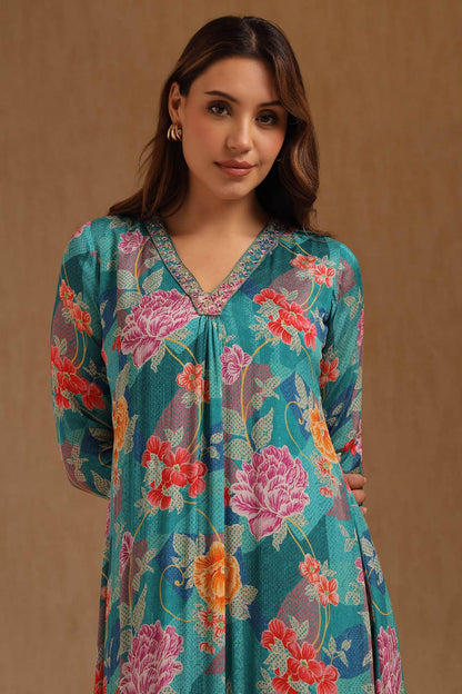 Teal Mirage Embellished Dress