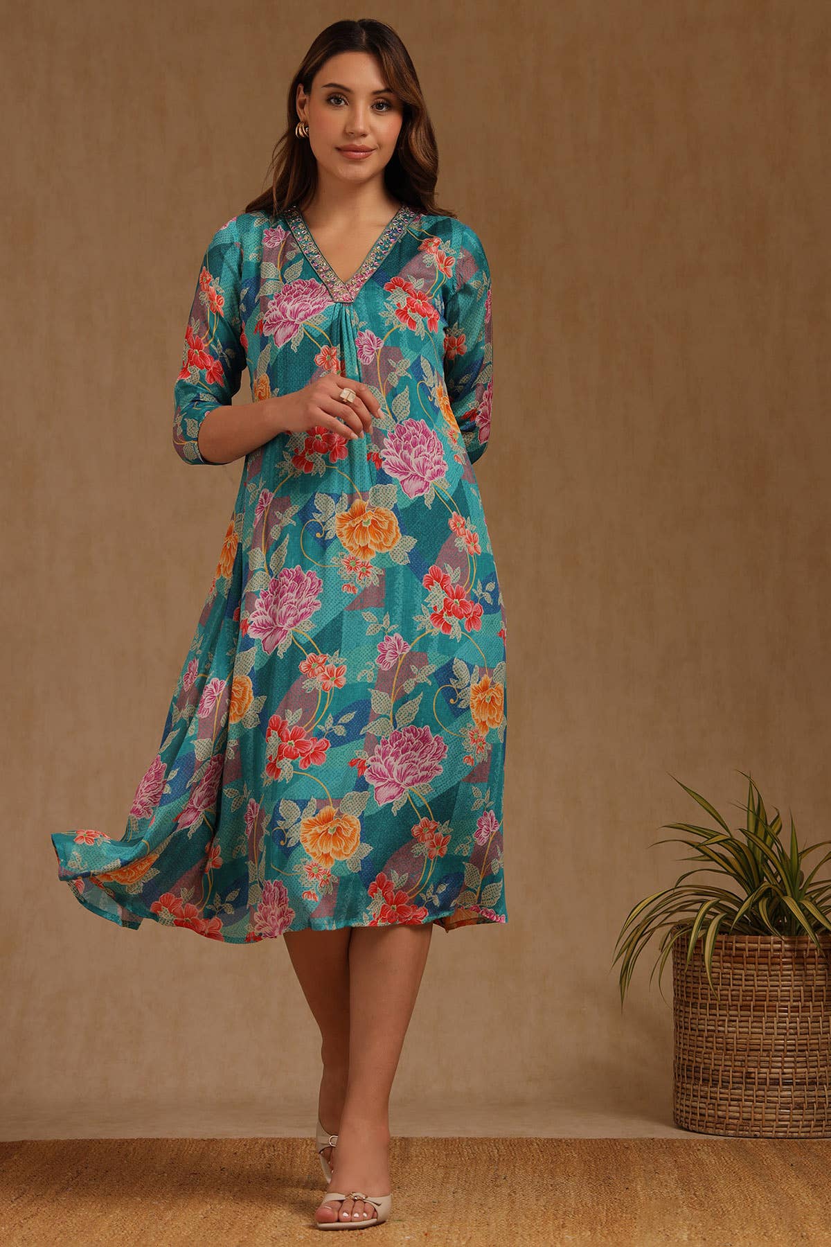 Teal Mirage Embellished Dress